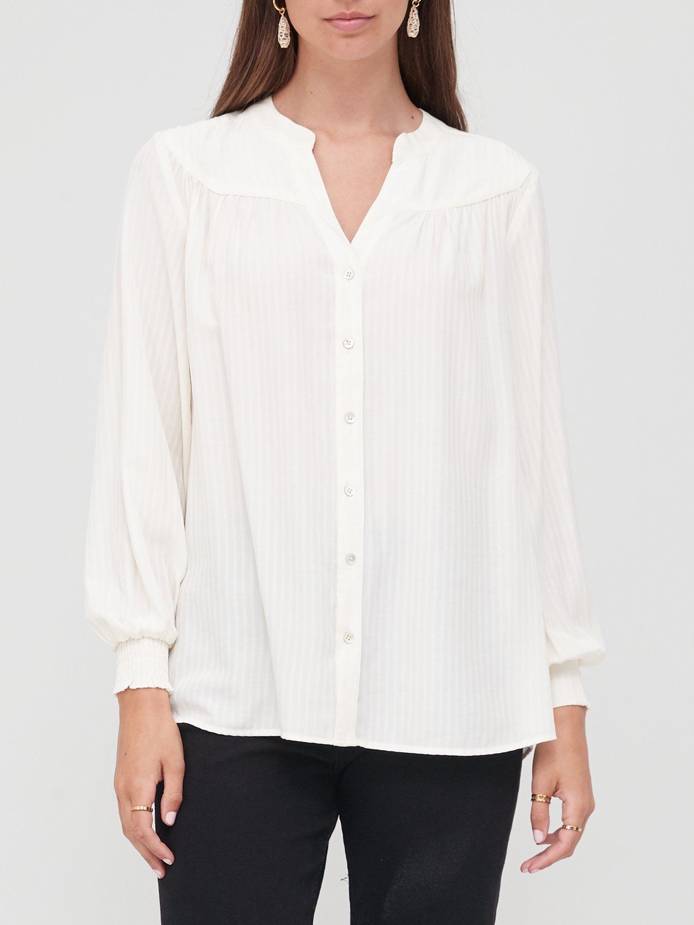 Essentials Womens Fluid Twill Short Puff Sleeve Smock Detail Shirt